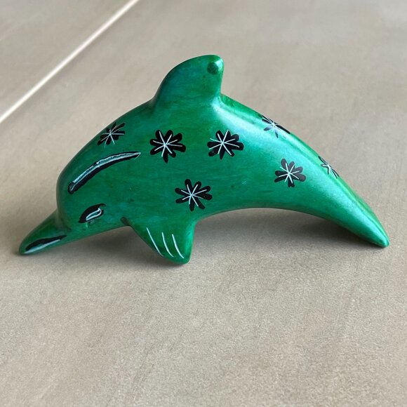 Small Green Soapstone Dolphin Figurine Sculpture Statue Decoration Decor - Picture 6 of 8